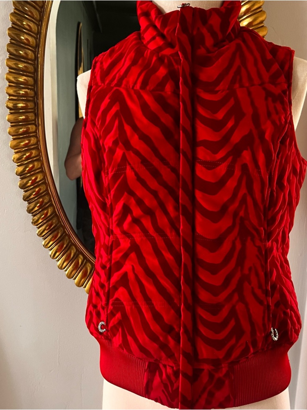 Ariat Red Velvet Zebra-Print Puffer Vest - Women, Sz. S